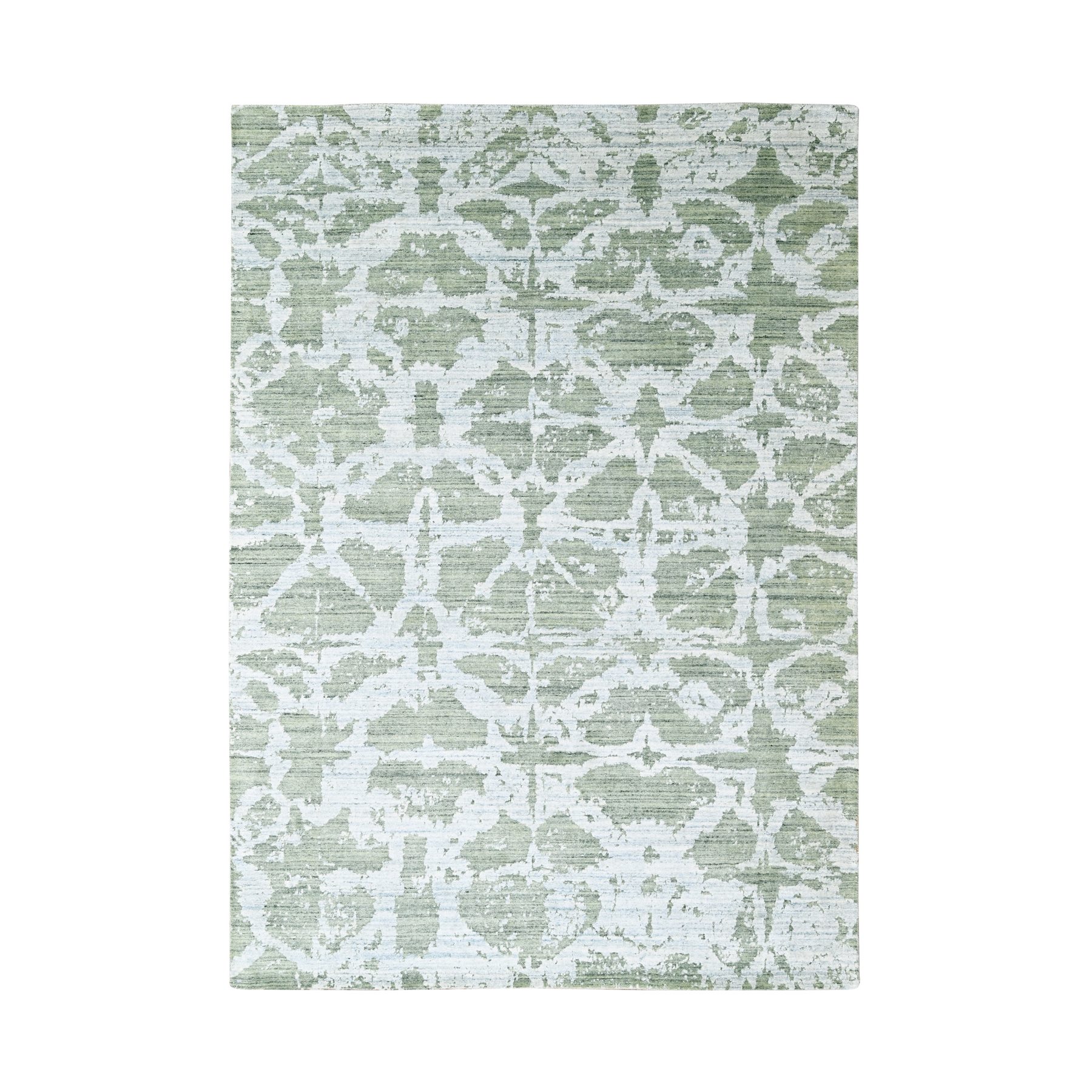 Sage Green, Hand Loomed, Modern Design, Wool and Plant Based Silk, Textured Pile, Oriental Rug